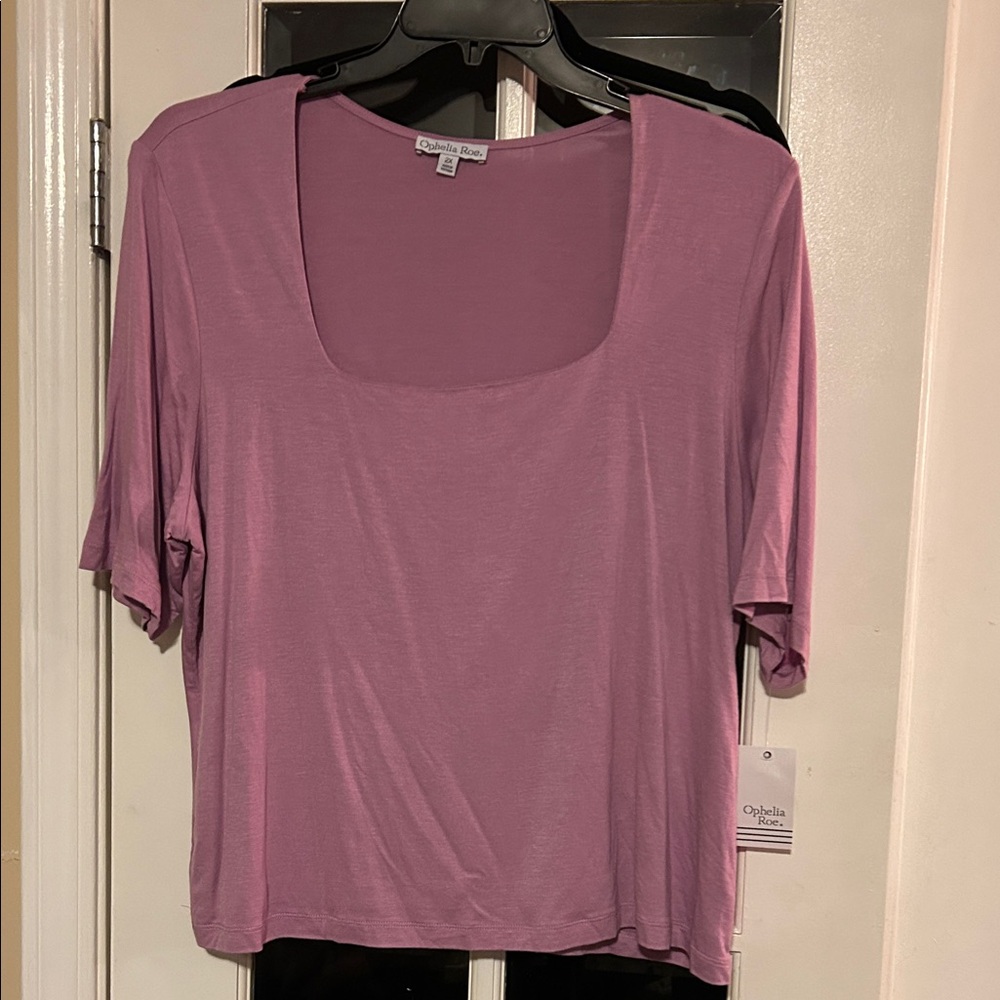 Ophelia Roe Women's Pink/Purple Top 2X Square Neck Double Lined Front